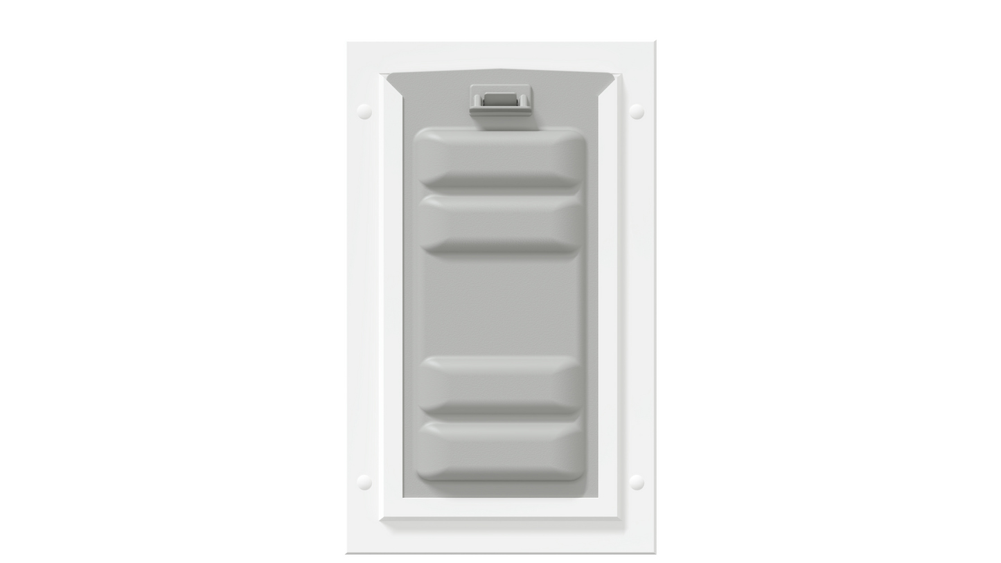 White Endura Flap single flap with lock, front. Locking pet access.