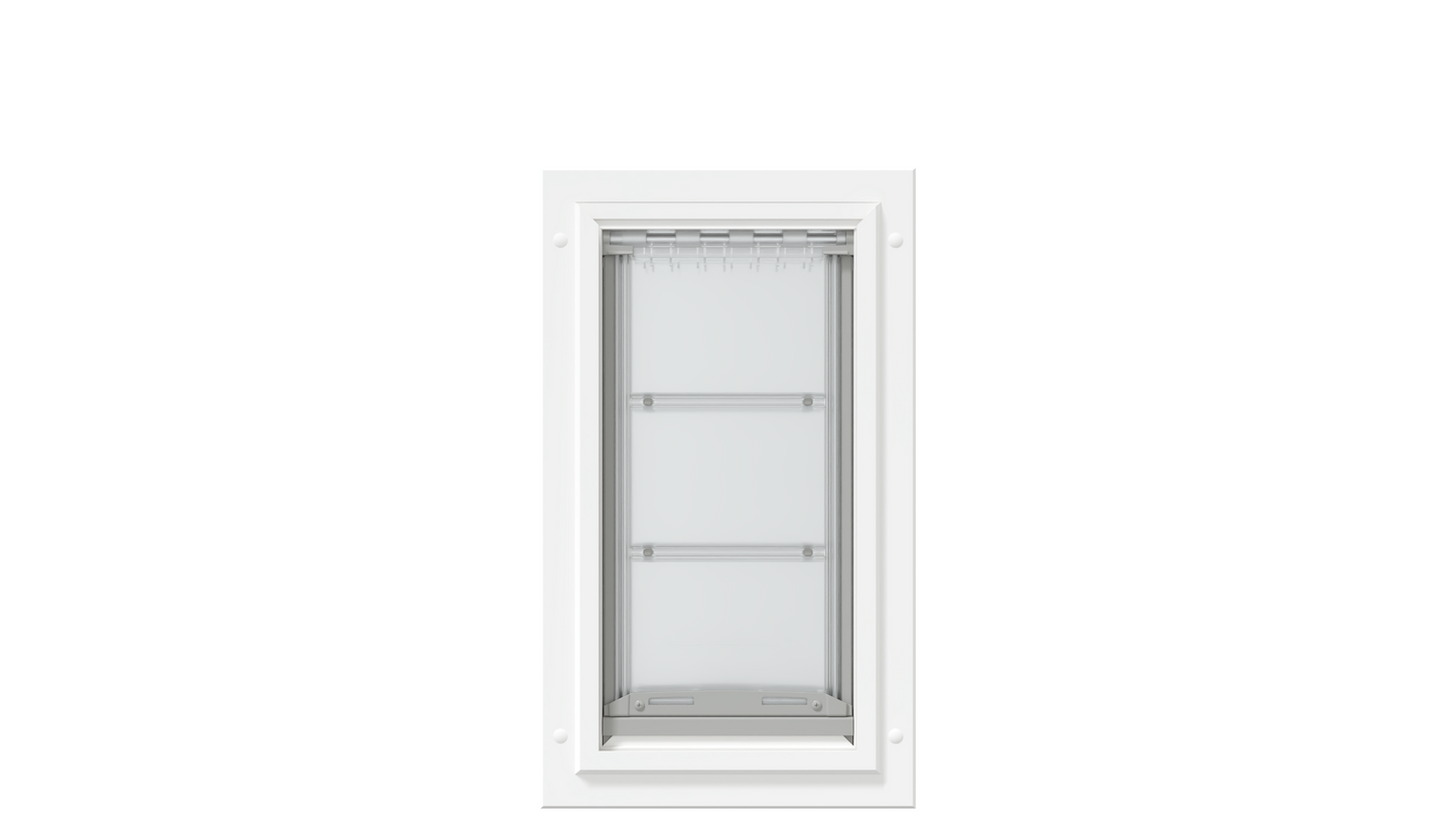 Front view of the white Endura Flap medium dog door.