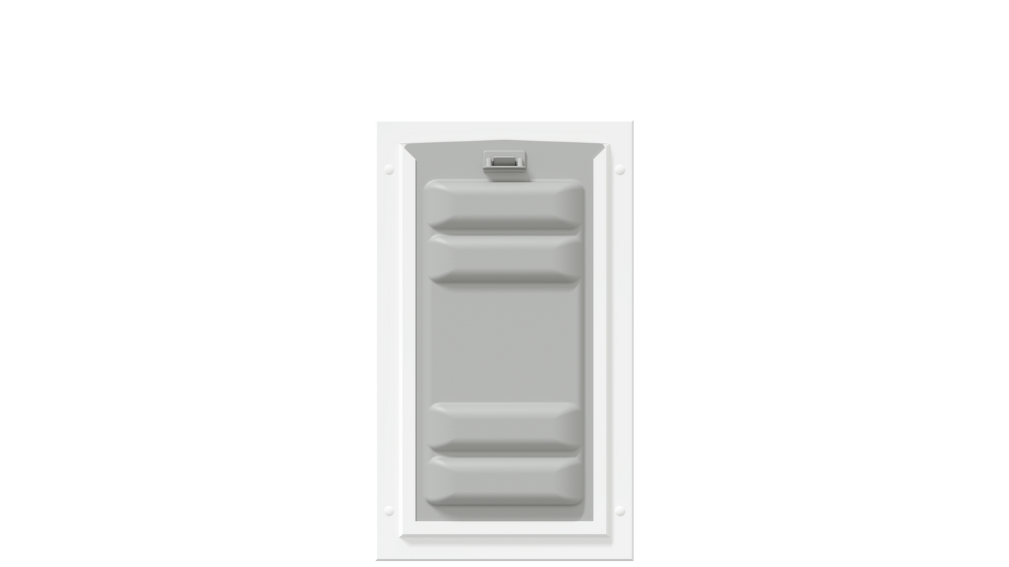 Locked front view of the white Endura Flap medium dog door.