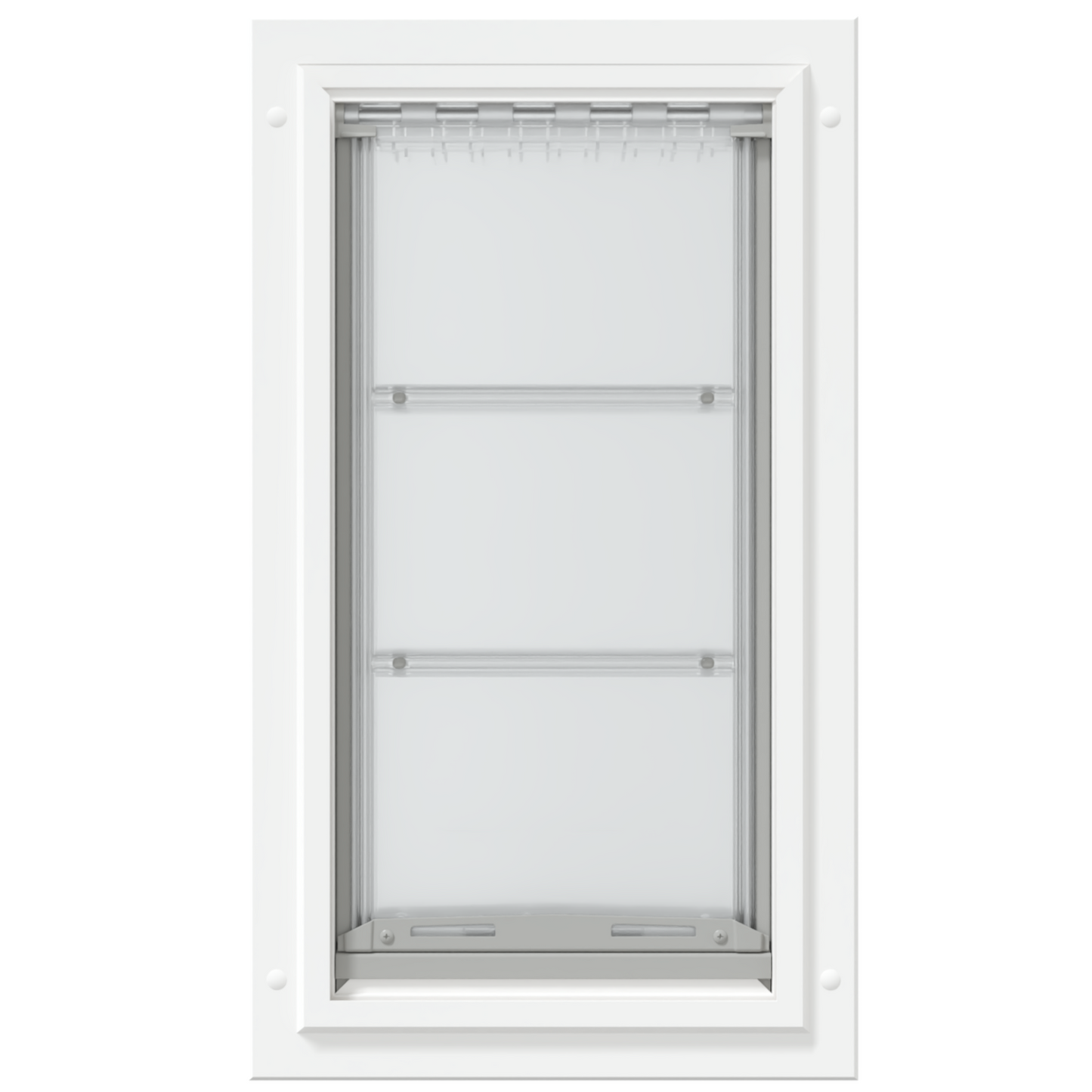 White Endura Flap door, closed, front view.