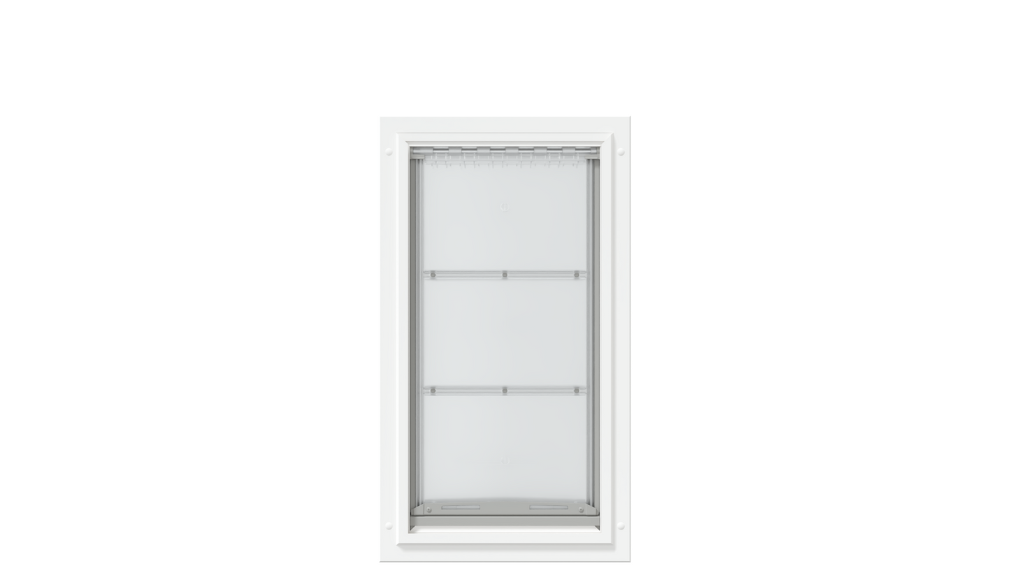 Front view of the white Endura Flap extra large door.