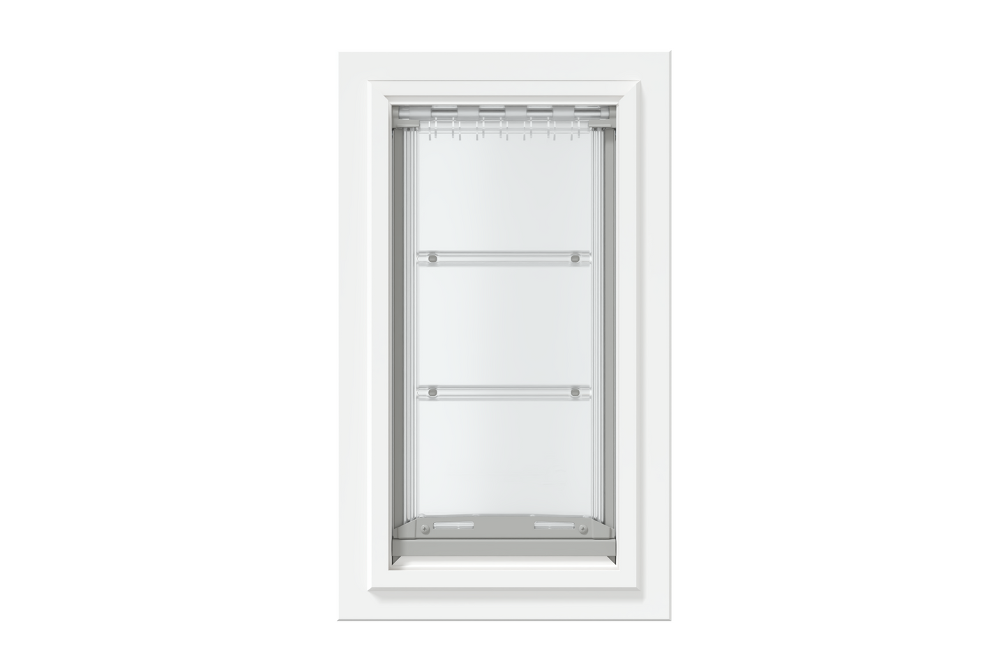 Front view of a white, single flap Endura Flap dog door for wall. This is a popular choice for pet owners seeking reliable dog doors for walls.