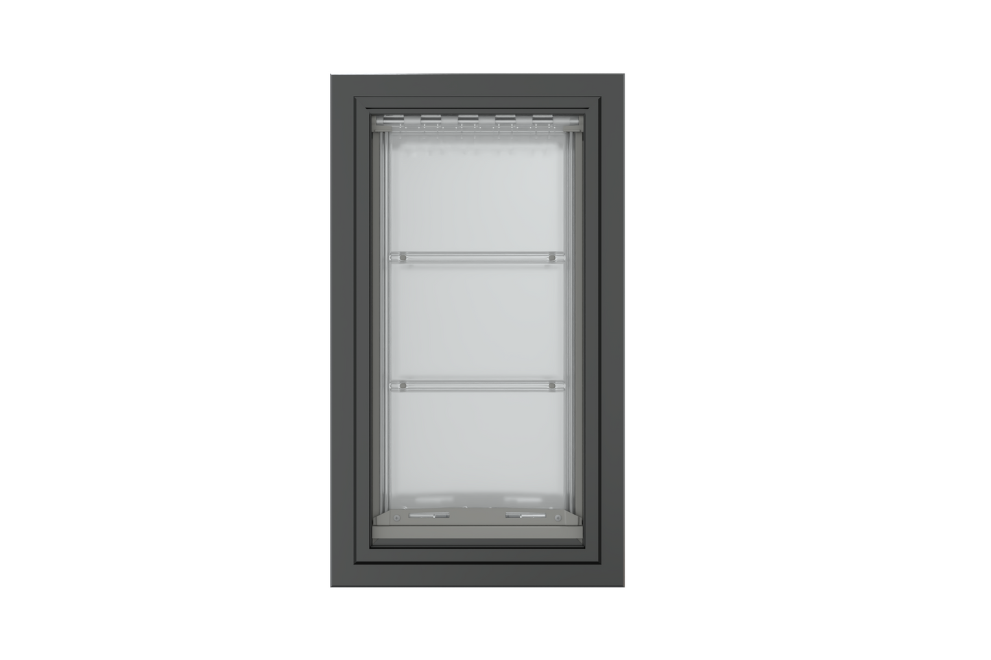 Front view of a black, double flap Endura Flap dog door for walls. This endura flap dog door is a great choice for pet owners needing extra insulation.