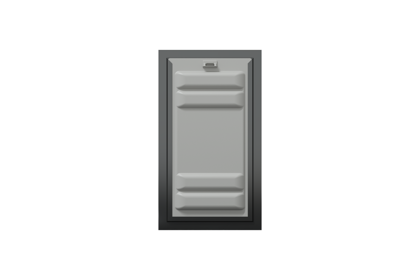Front view of a black Endura Flap double flap wall mount pet door with the locking cover. This highlights the secure design of this wall mounted dog door.