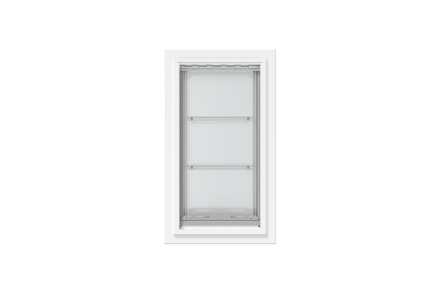 Front view of a white, double flap Endura Flap dog door for walls. This energy-efficient endura flap dog door helps keep the elements out.