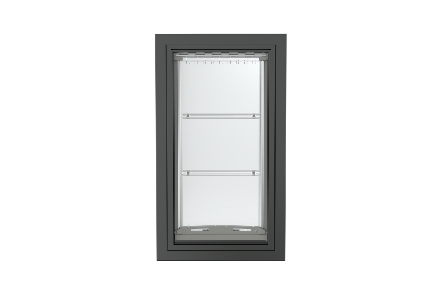 Front view of a black, single flap Endura Flap dog door for wall. This durable wall doggy door is a great option for your pet.