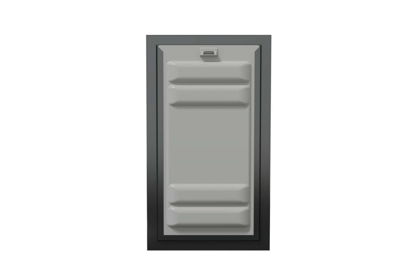 Front view of a black Endura Flap single flap wall mount pet door with the locking cover. This highlights the security features of this endura dog door for wall.