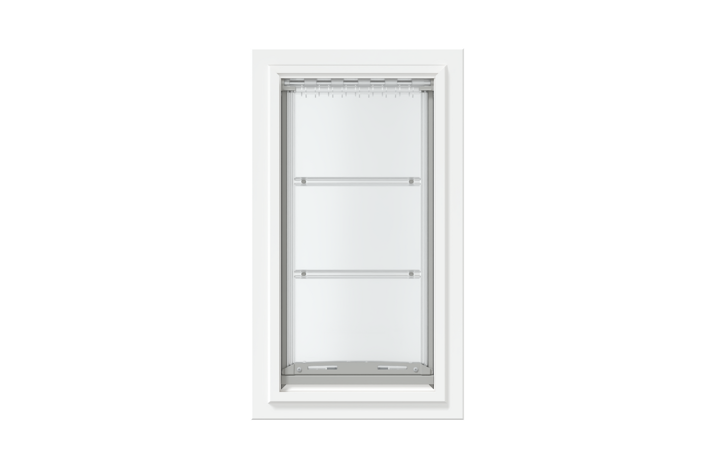 Front view of a white, single flap Endura Flap dog door for wall. Find the best dog doors for walls like this endura dog door.