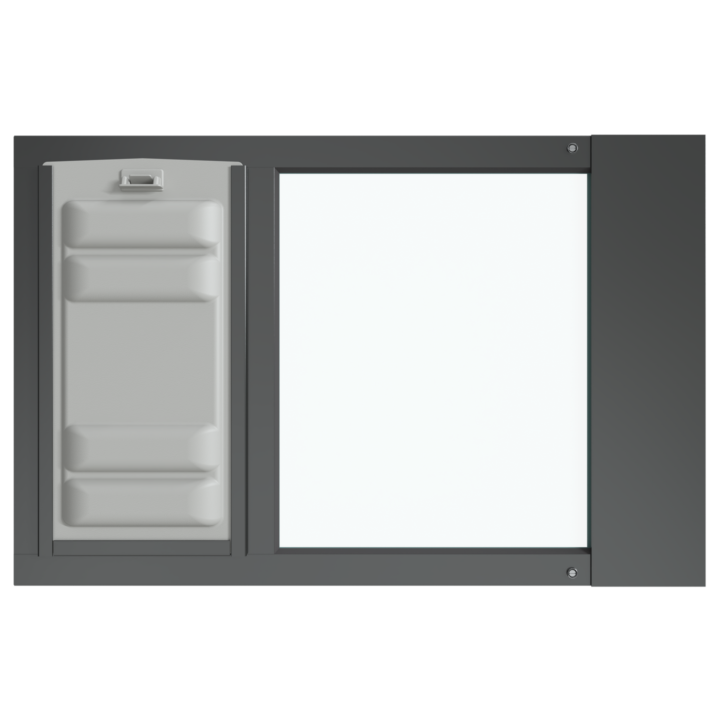 The black Thermo Sash 3e window cat door insert featuring the Endura Flap for sash windows