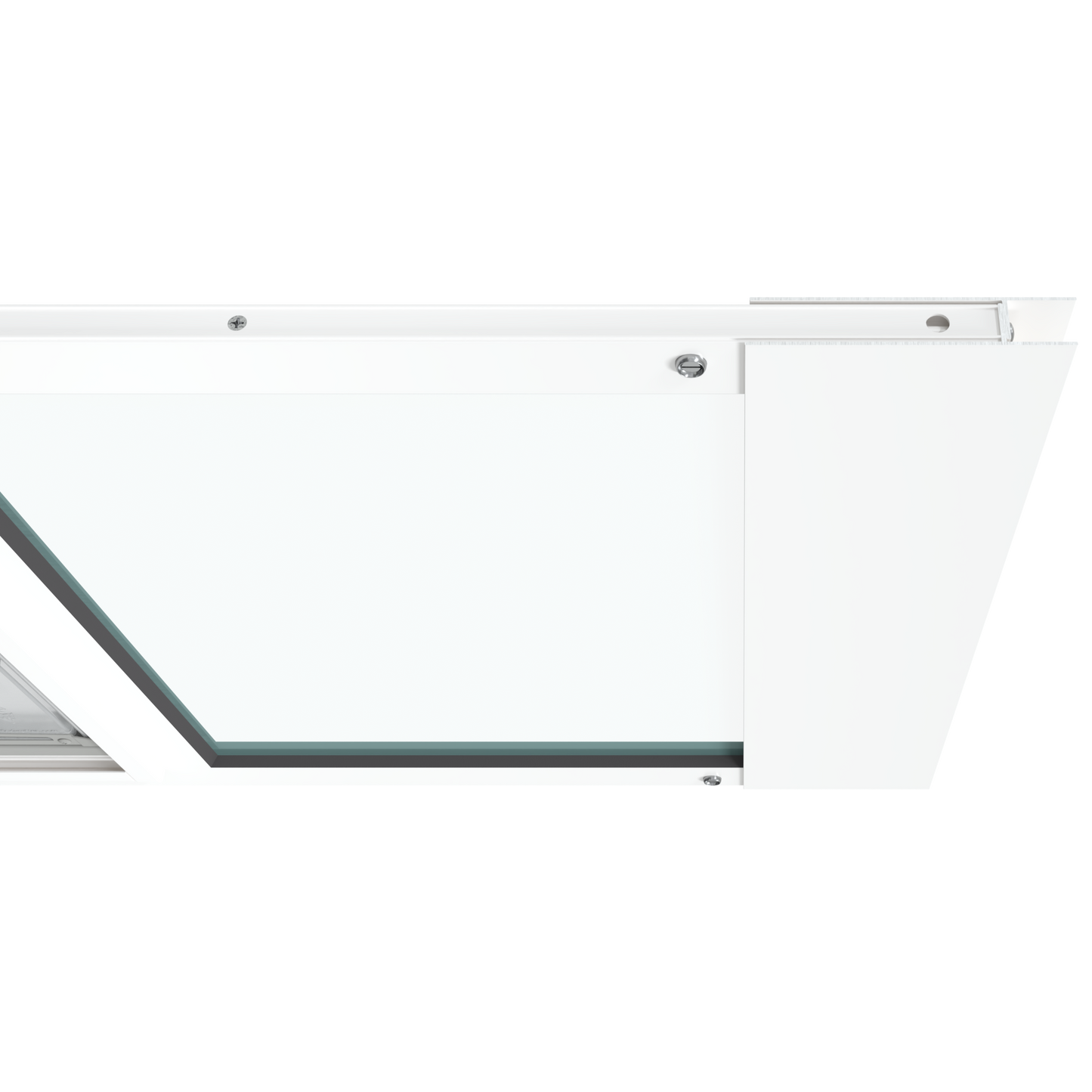 The top section of the white Thermo Sash 3e best cat door for window is shown closed in a sash window, illustrating its secure fit