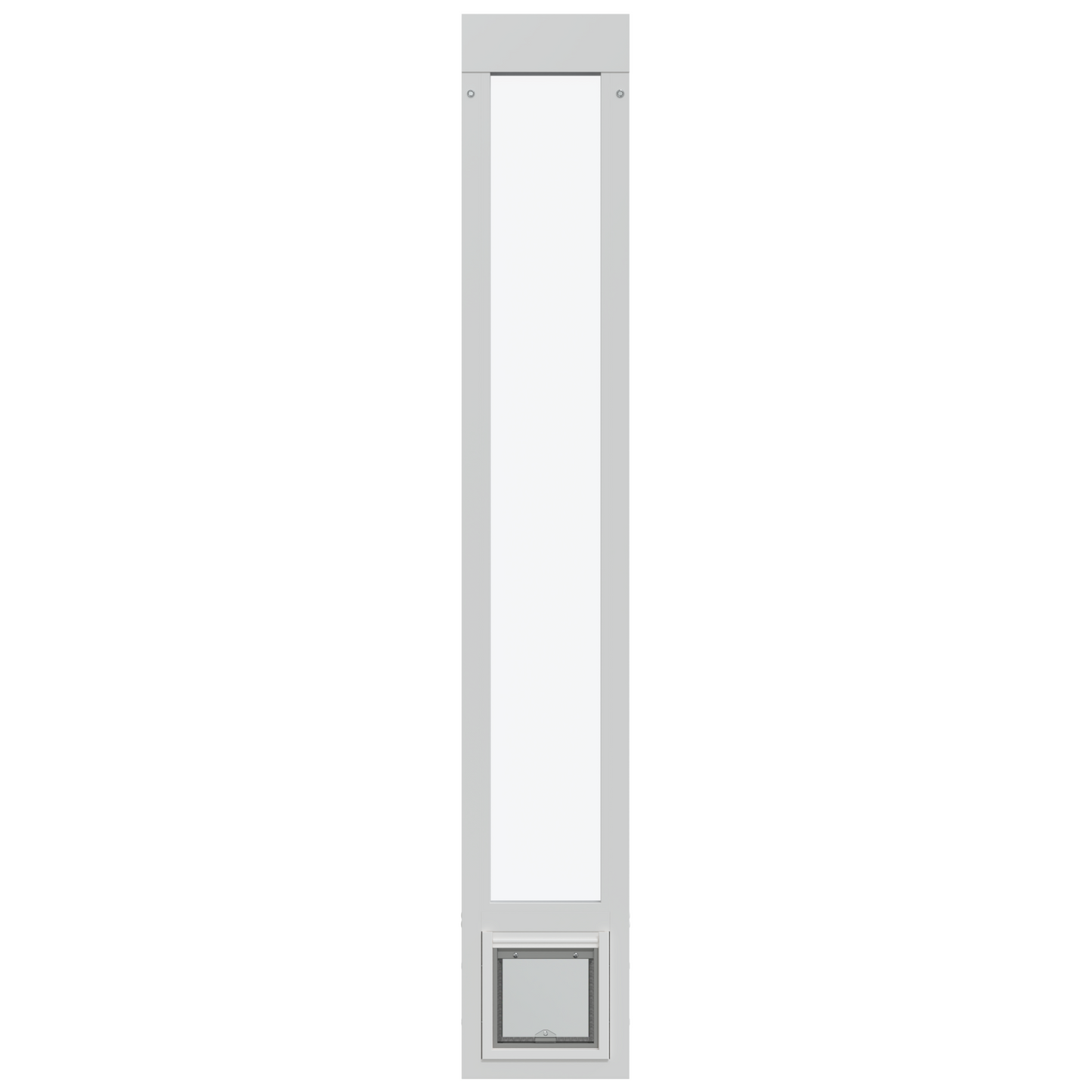 White pet door with a clear center.