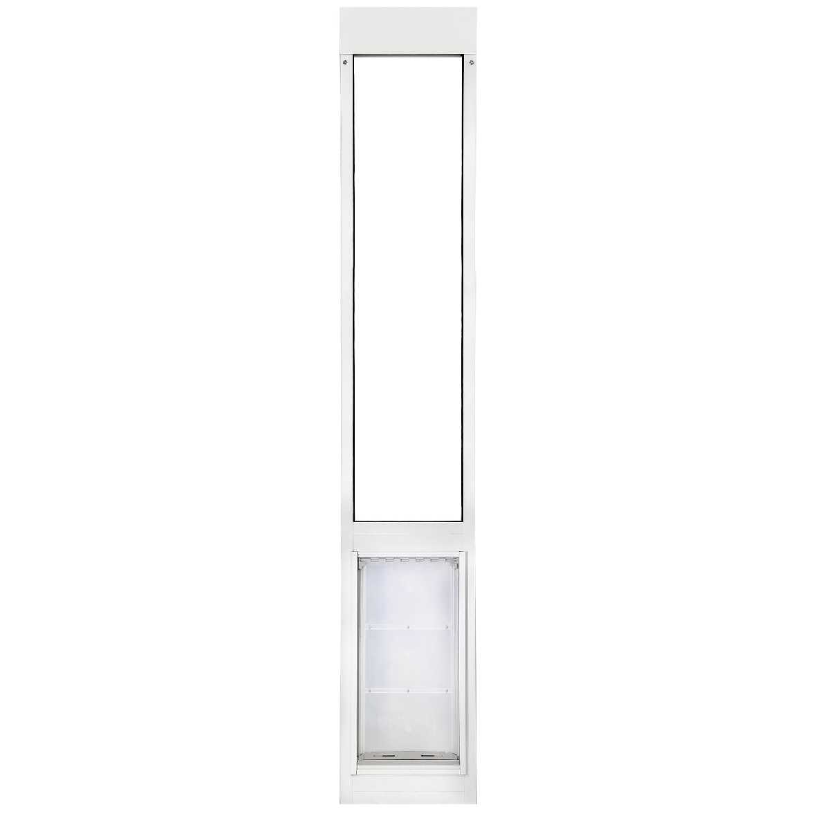 White framed sliding glass door insert with pet door._Color_White