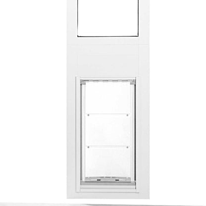 White-framed pet door insert for sliding glass door.