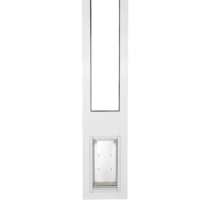 White patio door panel with a pet door.
