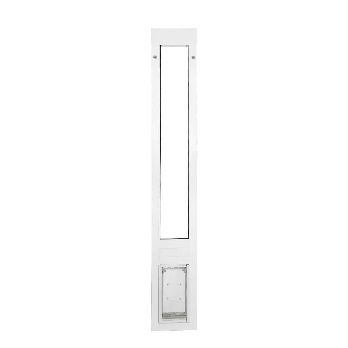 White sliding glass door insert with dog door.