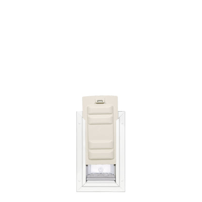 White pet door with a cream-colored cover.
