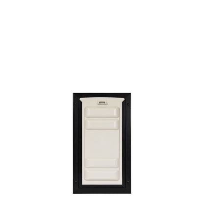 A portable toilet unit door is shown.