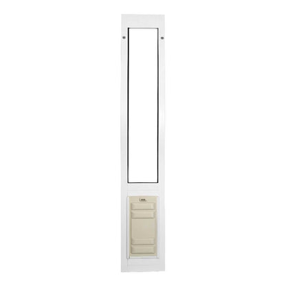 White-framed pet door panel.