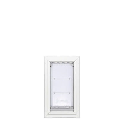 White-framed pet door on a white background.