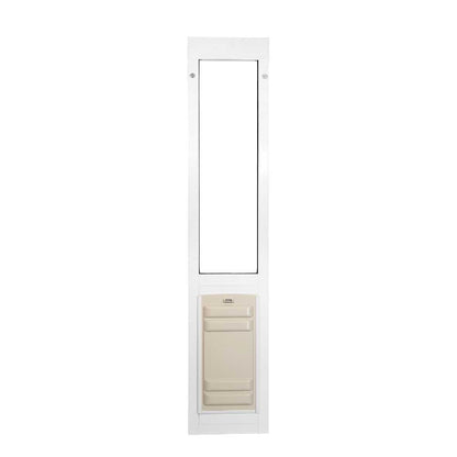 White sliding glass door insert with pet door.