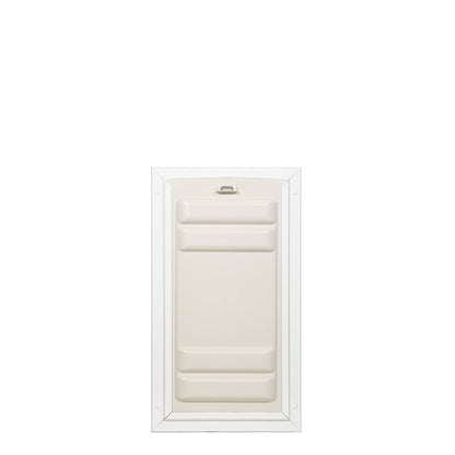 Beige pet door with a white frame on a white background.
