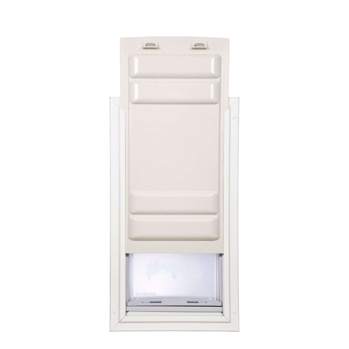 A white pet door.