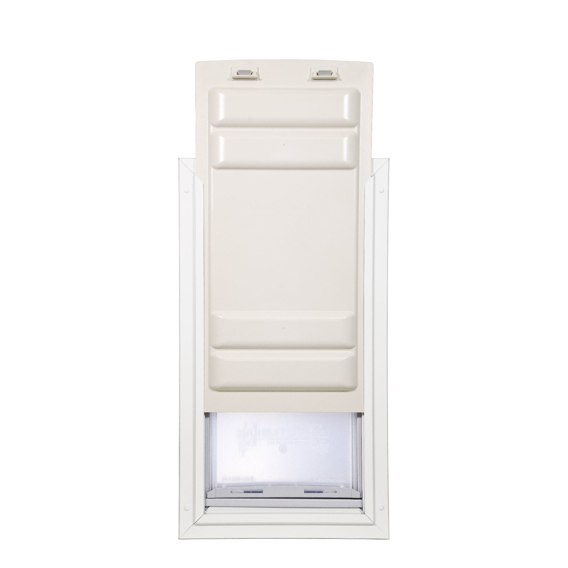 A white pet door.