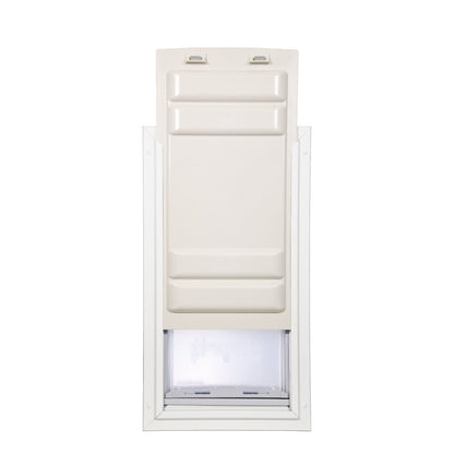 A white pet door.