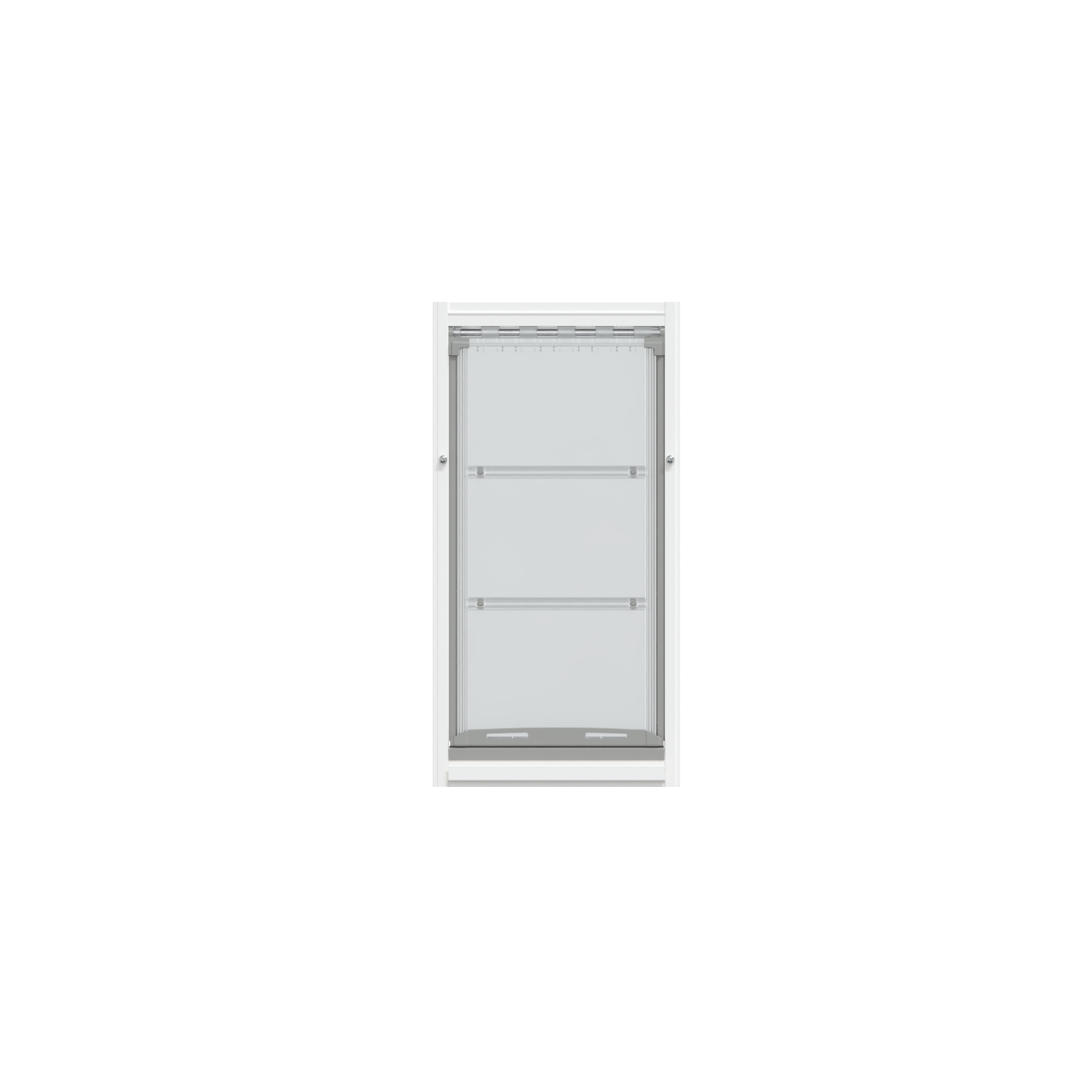 A silver-framed window with two horizontal grids.