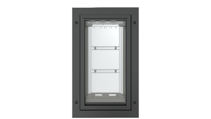 Front view of the black Endura Flap single flap pet door.