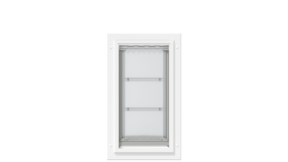 Front view of the white Endura Flap medium dog door.