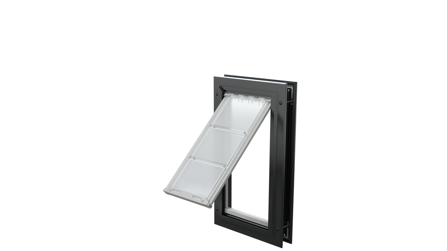 Open black Endura Flap medium single flap, angled access.