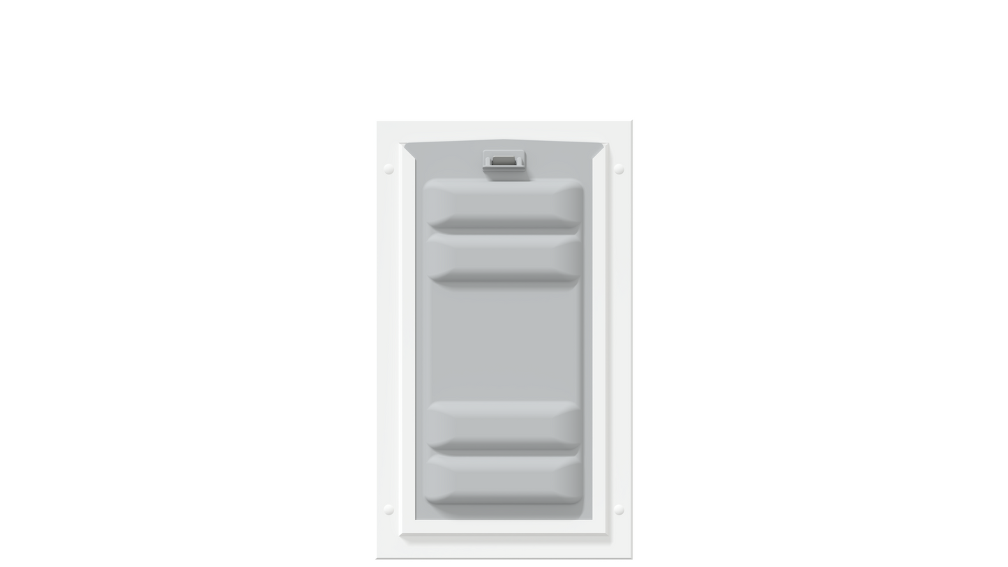 Locked front of the white Endura Flap medium single flap.