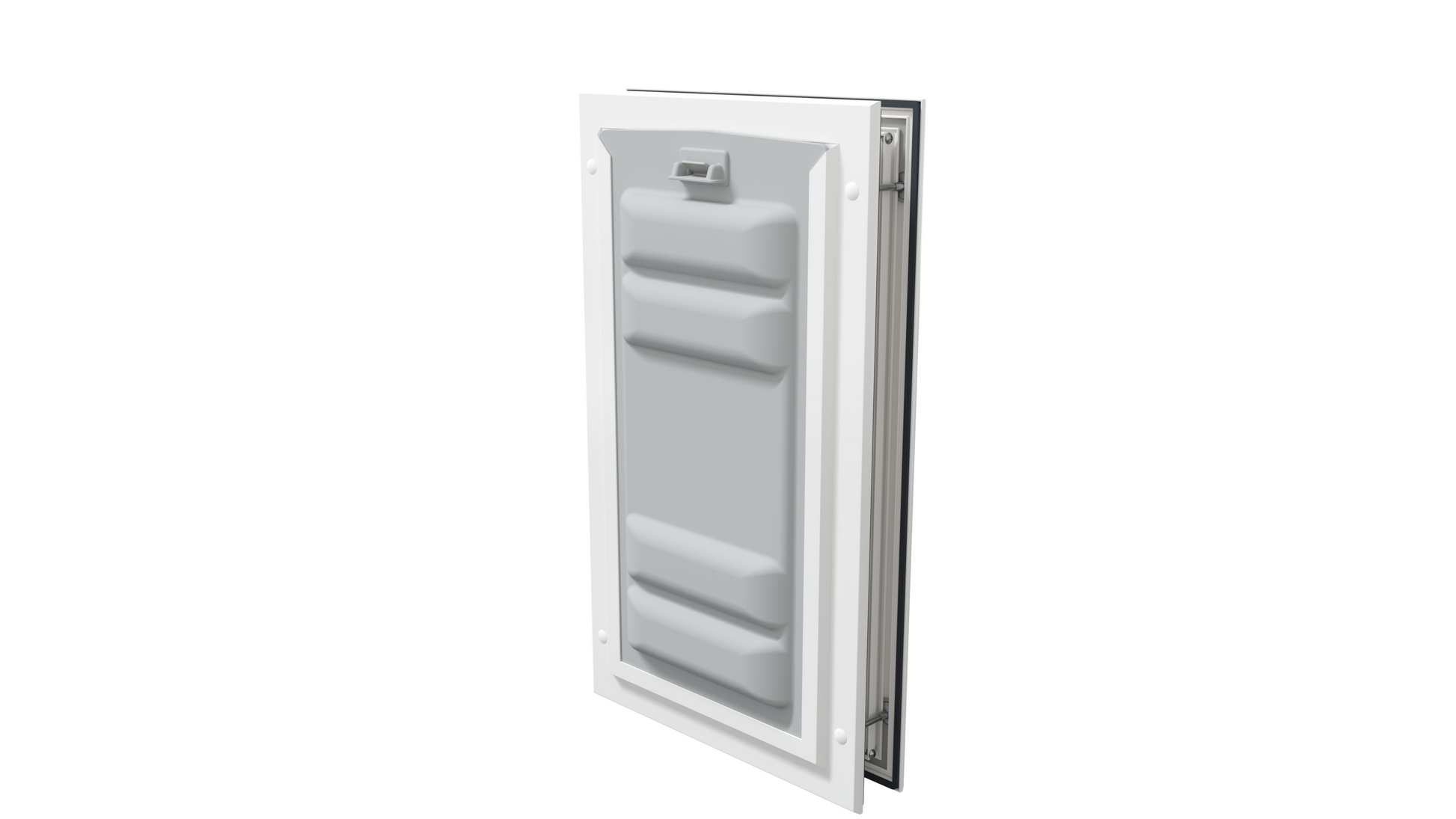 Locked white Endura Flap medium single flap, angled.