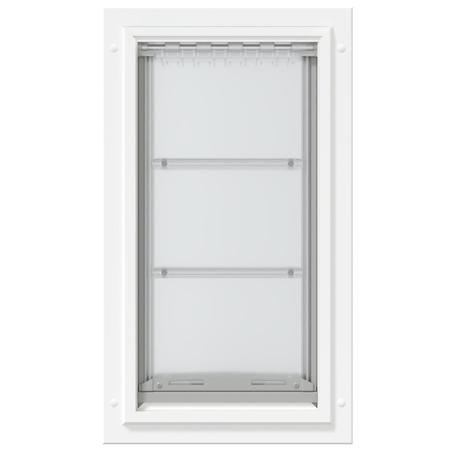 White Endura Flap door, closed, front view.