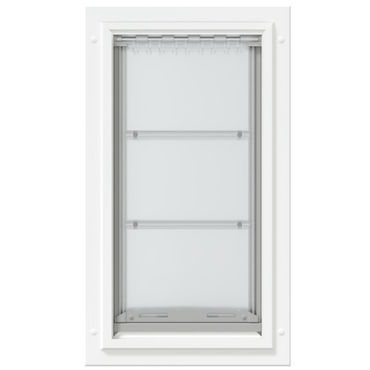 White Endura Flap door, closed, front view.