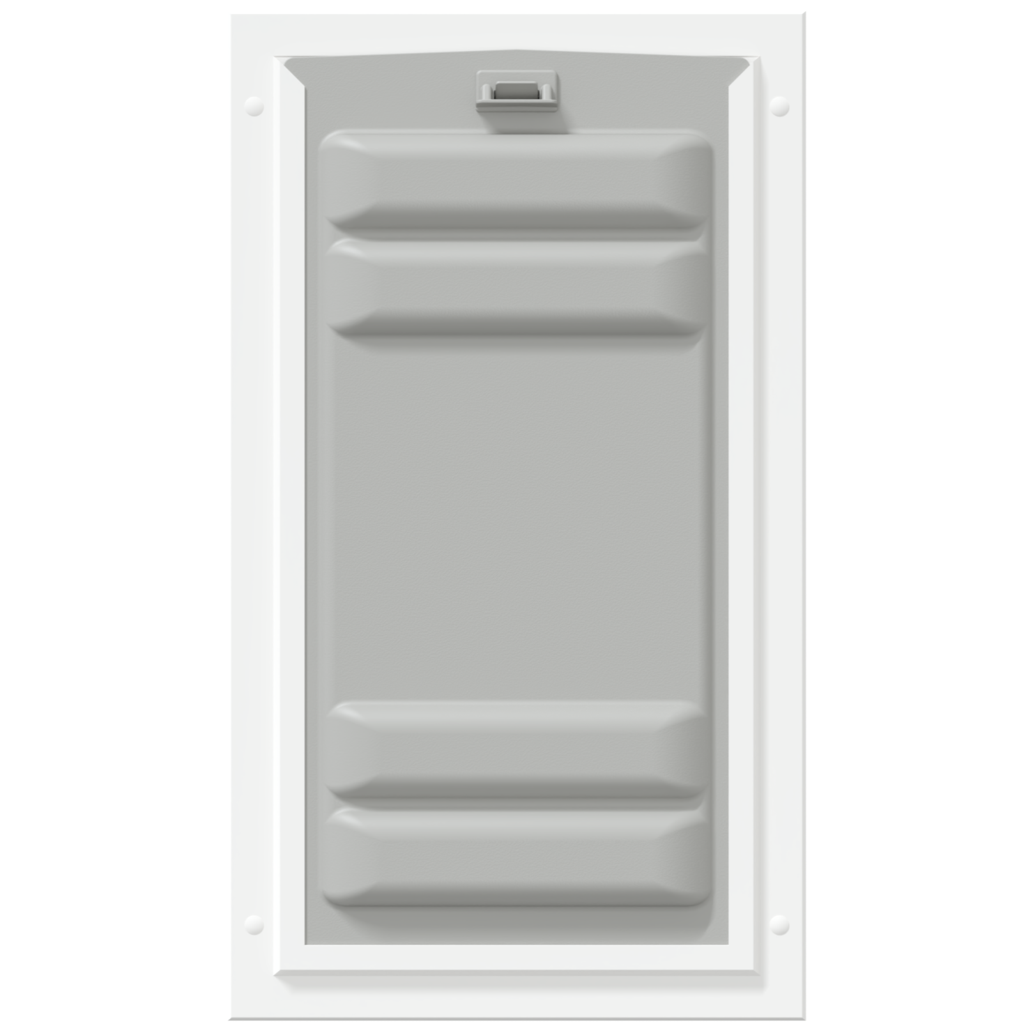 White Endura Flap door with lock, front view.