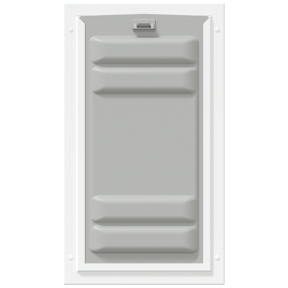 White Endura Flap door with lock, front view.