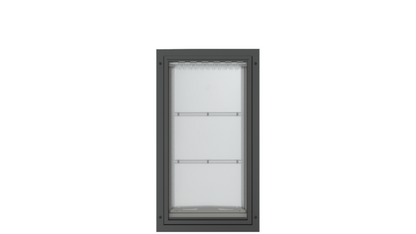 Front view of the black Endura Flap extra large pet door.