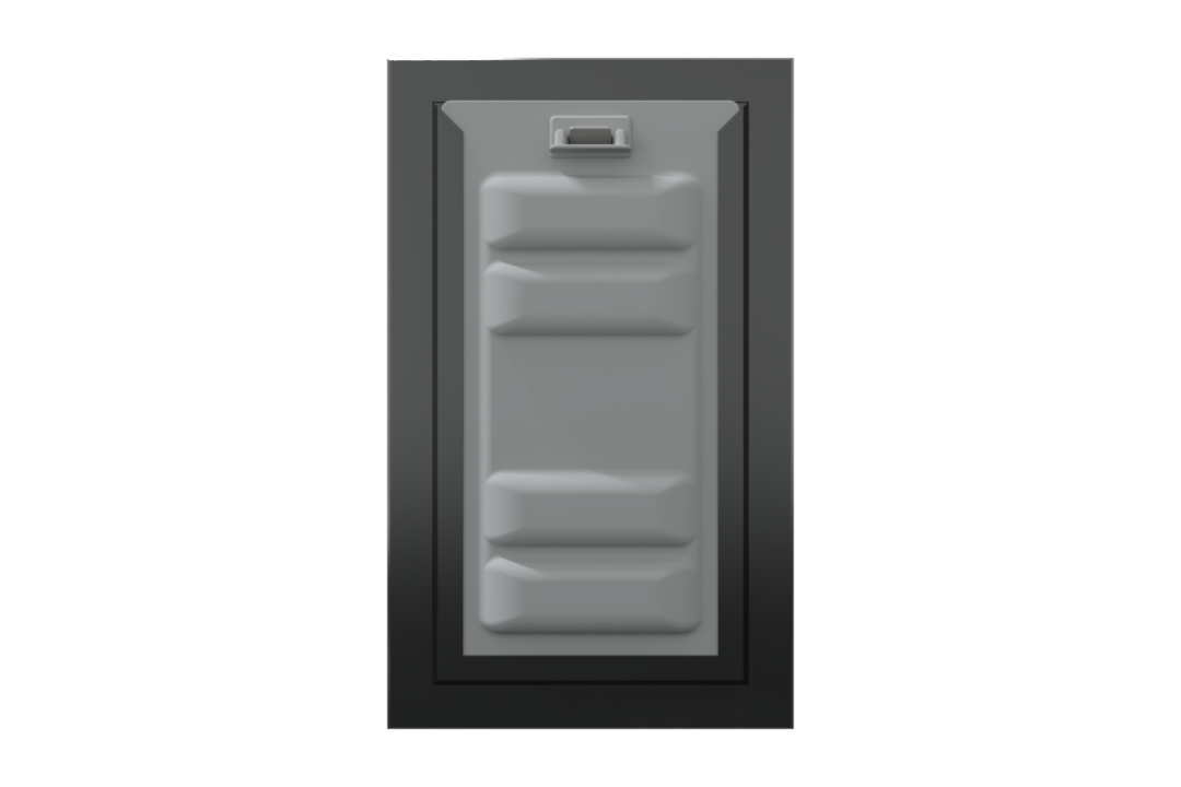 Front view of a black Endura Flap double flap wall mount pet door with the locking cover. This highlights the security of this wall mounted dog door.