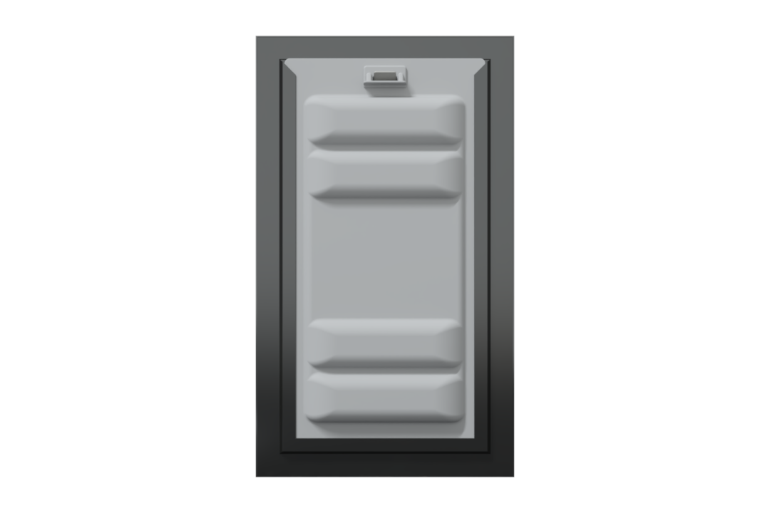 Front view of a black Endura Flap double flap wall mount pet door with the locking cover. This highlights the security of this wall mounted dog door.