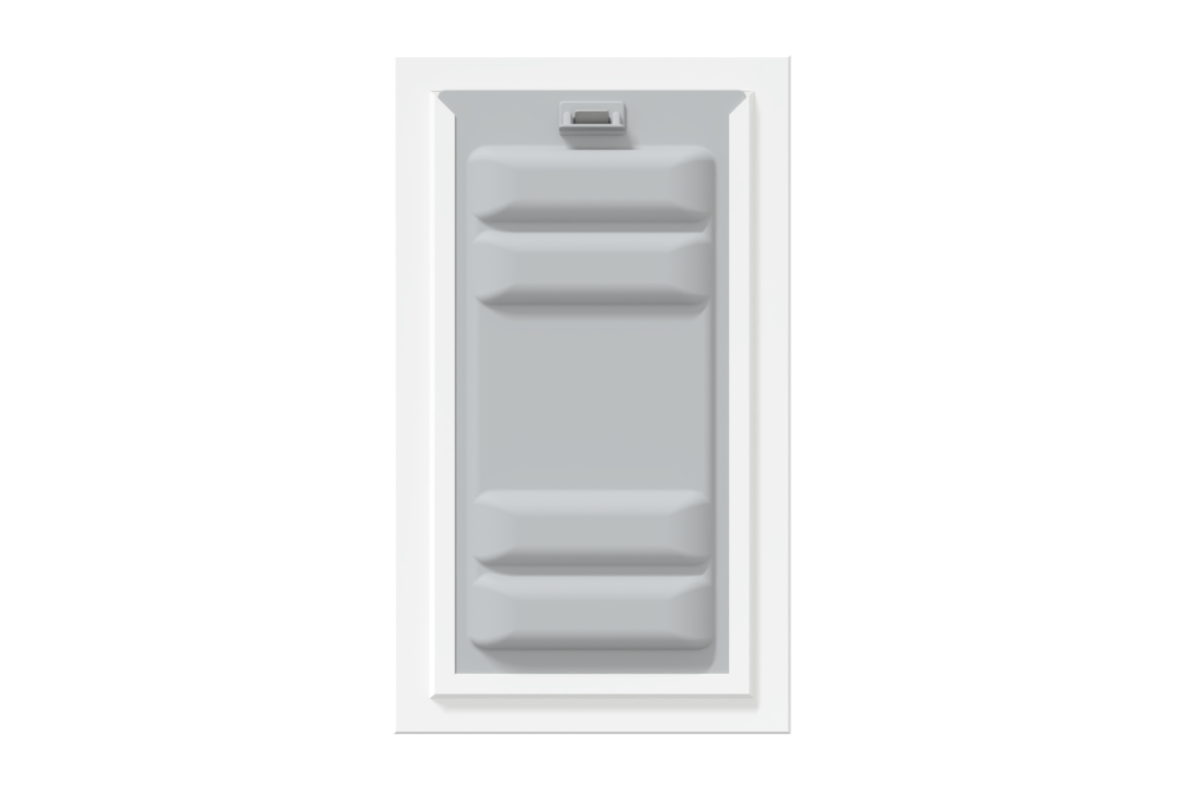 Front view of a white Endura Flap double flap wall mount pet door with the locking cover. This shows the added security of this wall dog door.