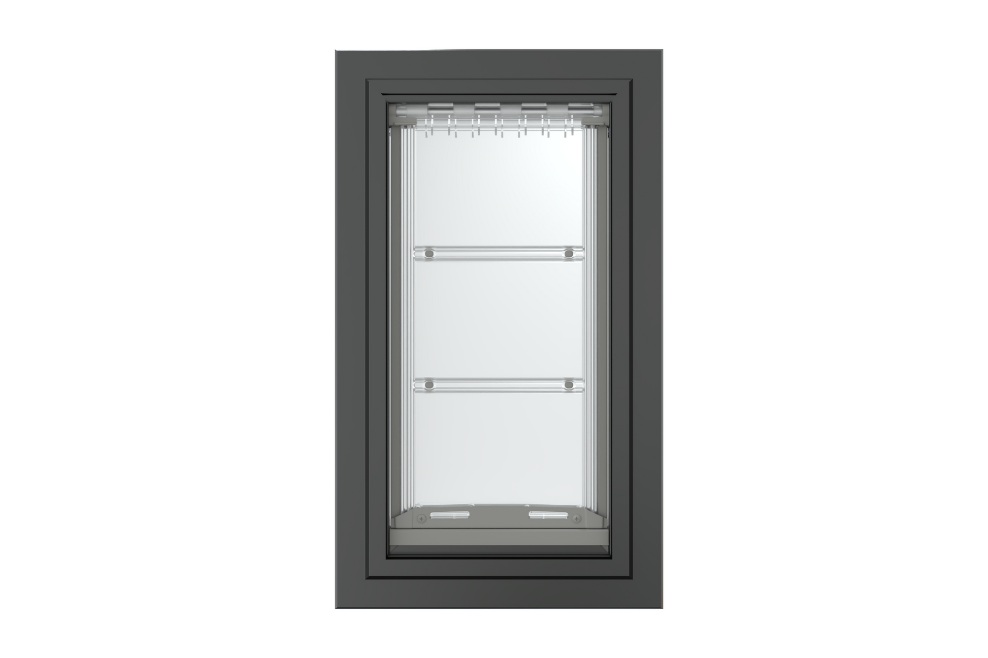 Front view of a black, single flap Endura Flap dog door for wall. This durable wall doggy door is a great option for pet owners.