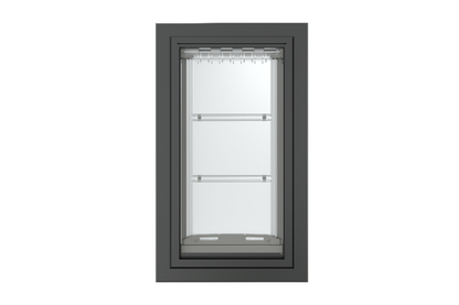 Front view of a black, single flap Endura Flap dog door for wall. This durable wall doggy door is a great option for pet owners.