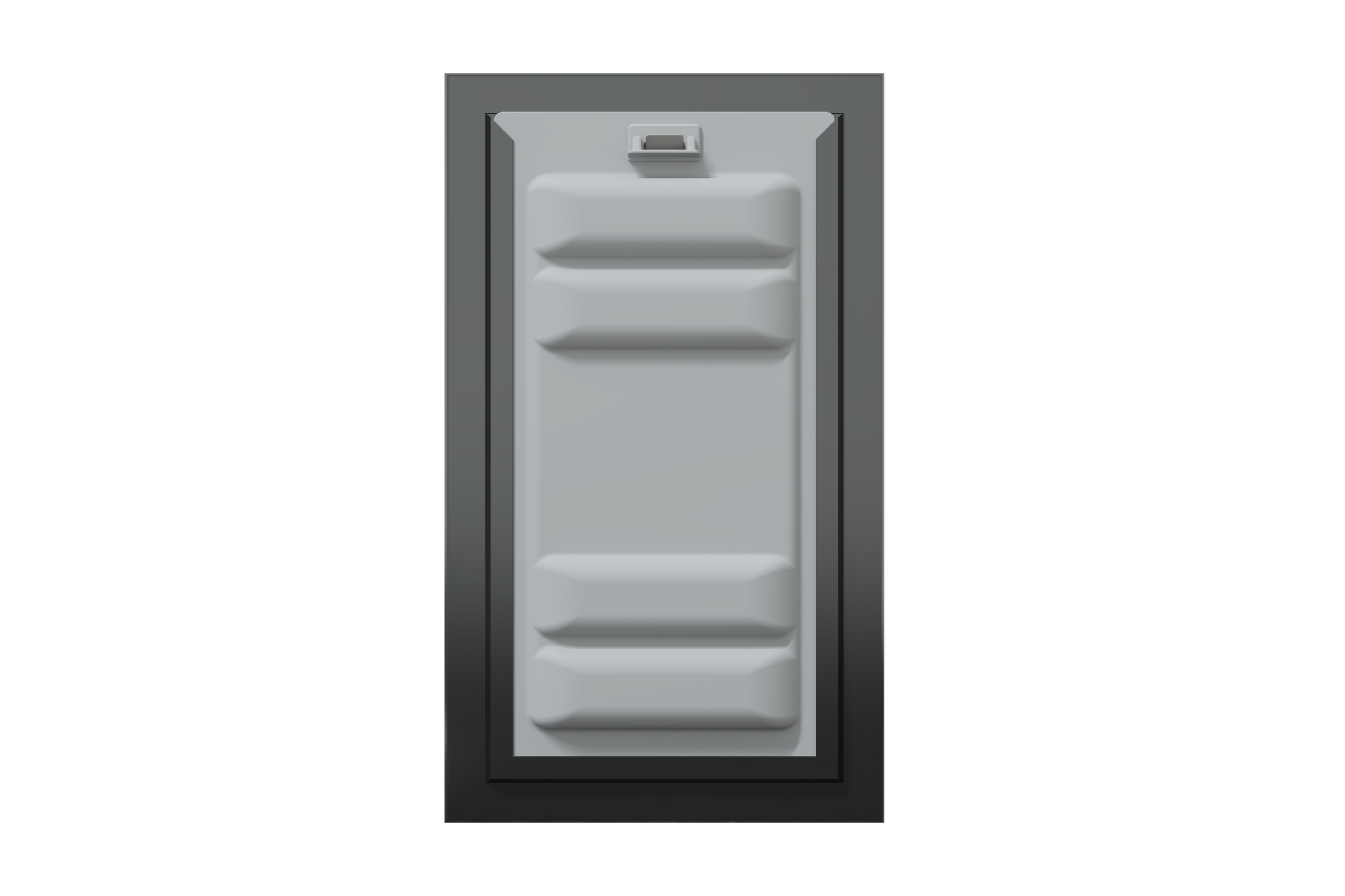 Front view of a black Endura Flap single flap wall mount pet door with the locking cover. This highlights the security features of this endura dog door for wall.