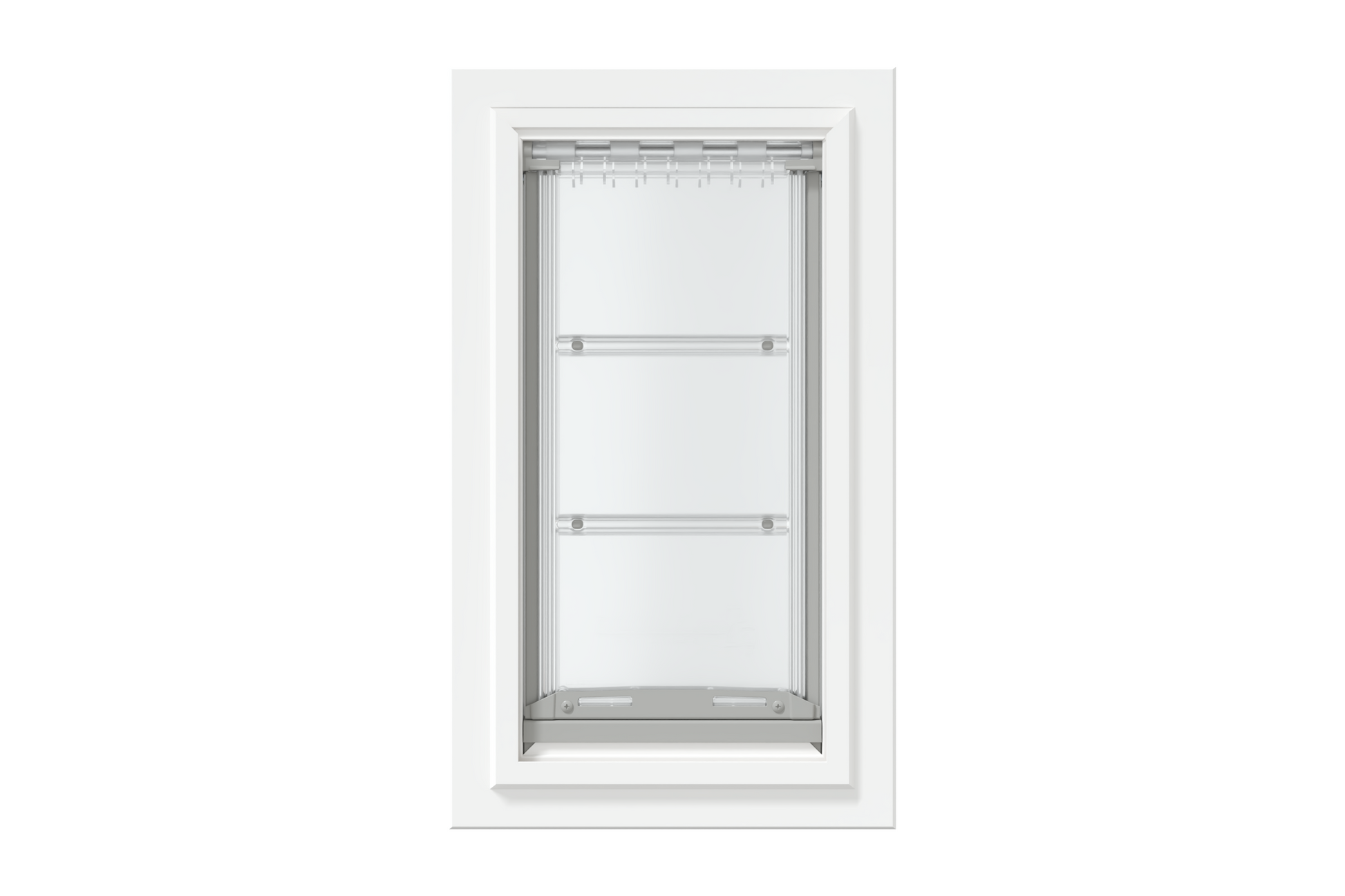 Front view of a white, single flap Endura Flap dog door for wall. This is a popular choice for pet owners seeking reliable dog doors for walls.