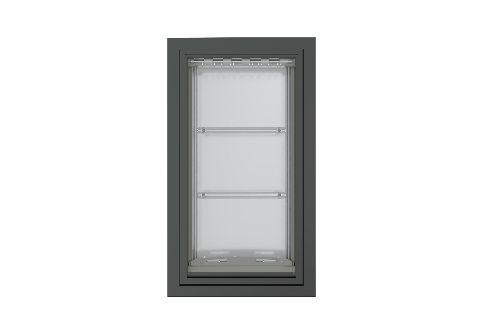 Front view of a black, double flap Endura Flap dog door for walls. This endura flap dog door is a great choice for pet owners needing extra insulation.