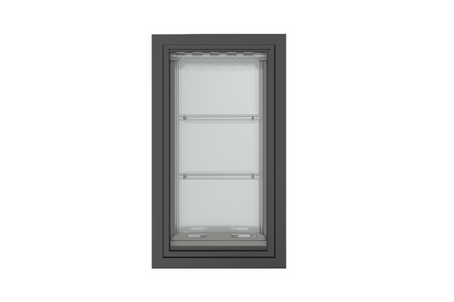 Front view of a black, double flap Endura Flap dog door for walls. This endura flap dog door is a great choice for pet owners needing extra insulation.