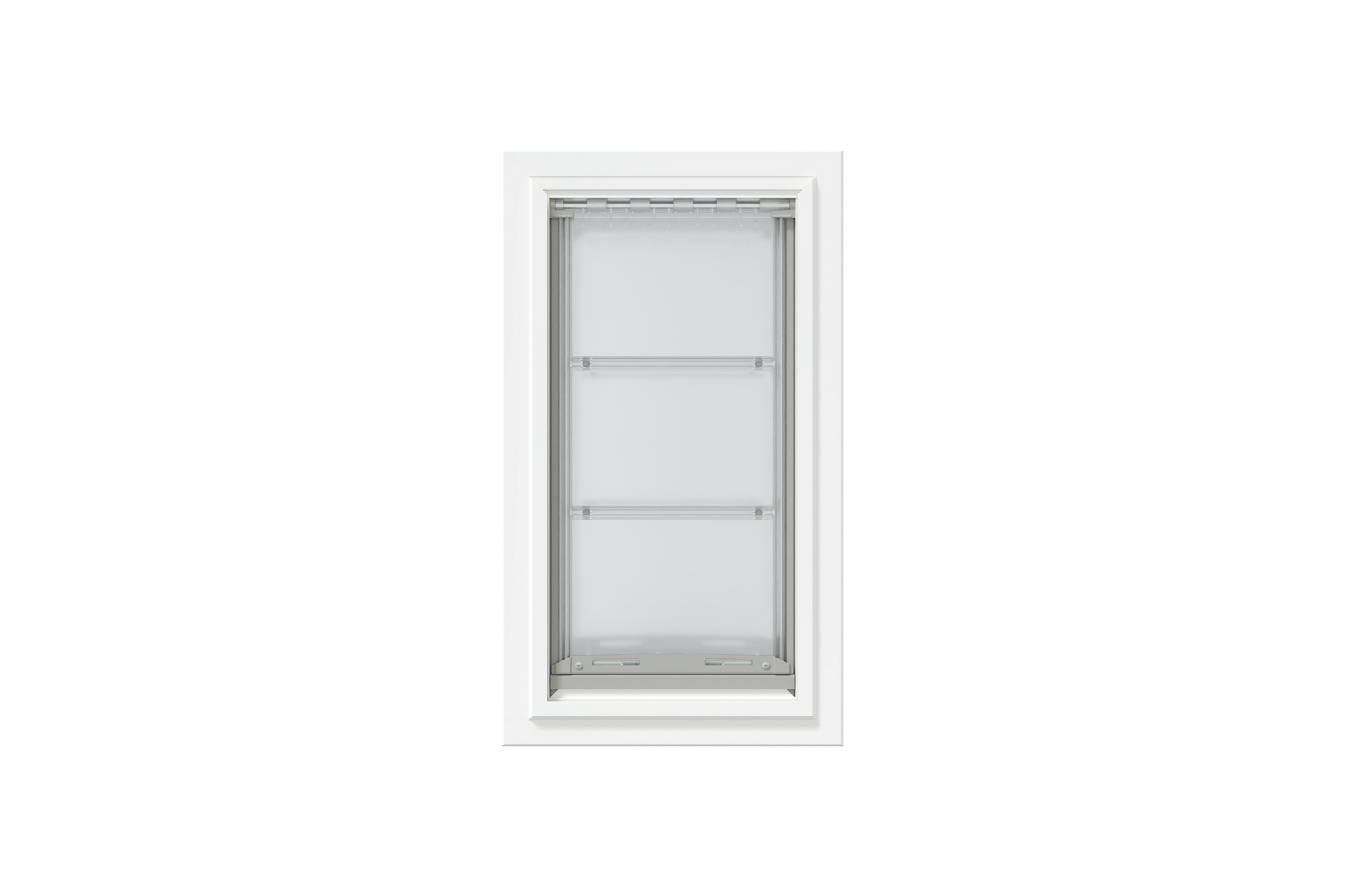 Front view of a white, double flap Endura Flap dog door for walls. This energy-efficient endura flap dog door helps keep the elements out.