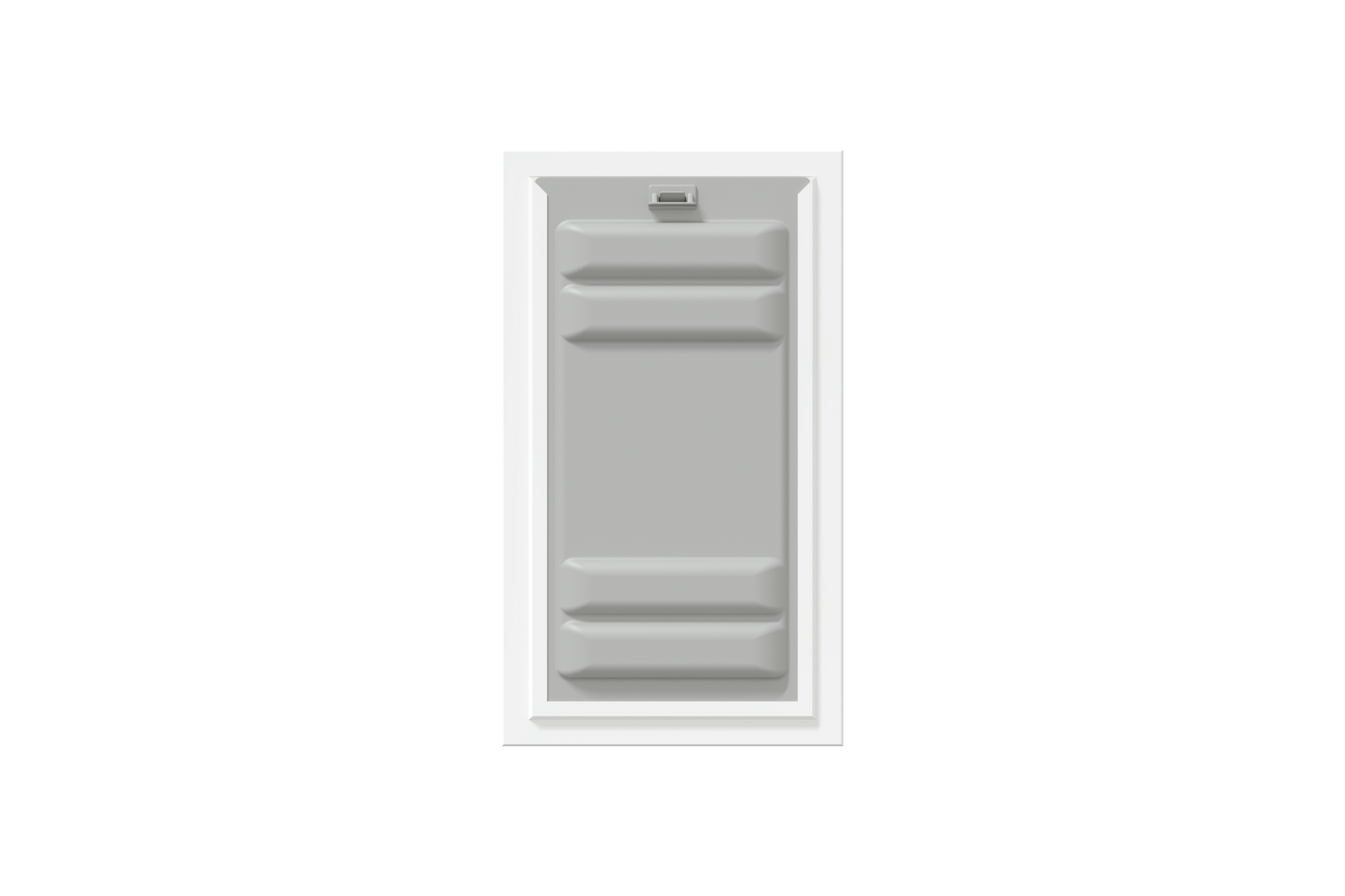 Front view of a white Endura Flap double flap wall mount pet door with the locking cover attached. This shows the added security of this wall dog door.